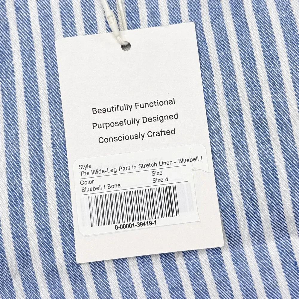 Everlane Wide Leg Pants Women Size 4 Blue White Striped Stretch Linen Flax NEW